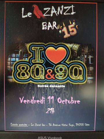 Soirée Génération 80, vendredi 11 octobre au Zanzi-bar à Sete à 21h